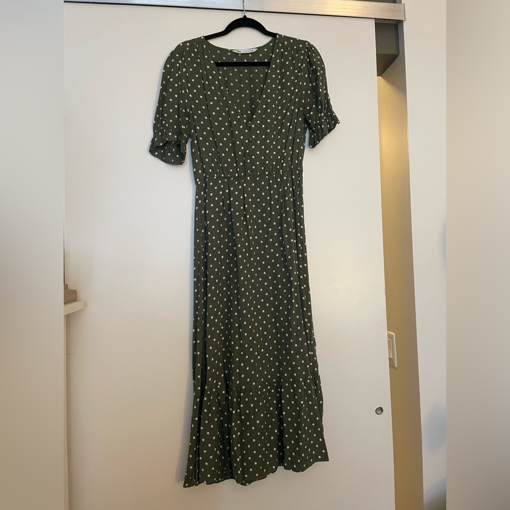 Zara polka dot dress (green/white)